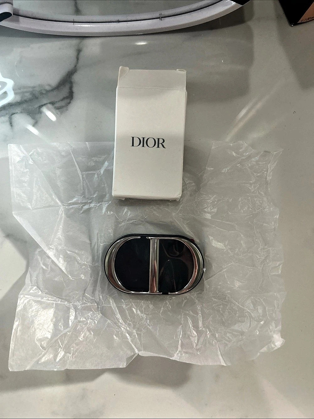 Dior Attache Telephone Phone Ring / Mirror Holder Black & Silver